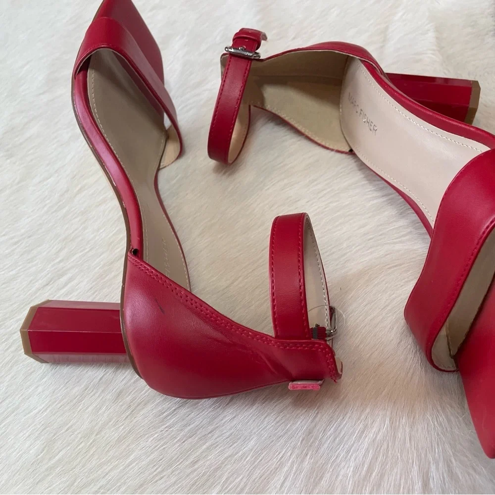 MARC FISHER Korita Square Toe Heeled Sandal In Crimson Red - Picture 10 of 11